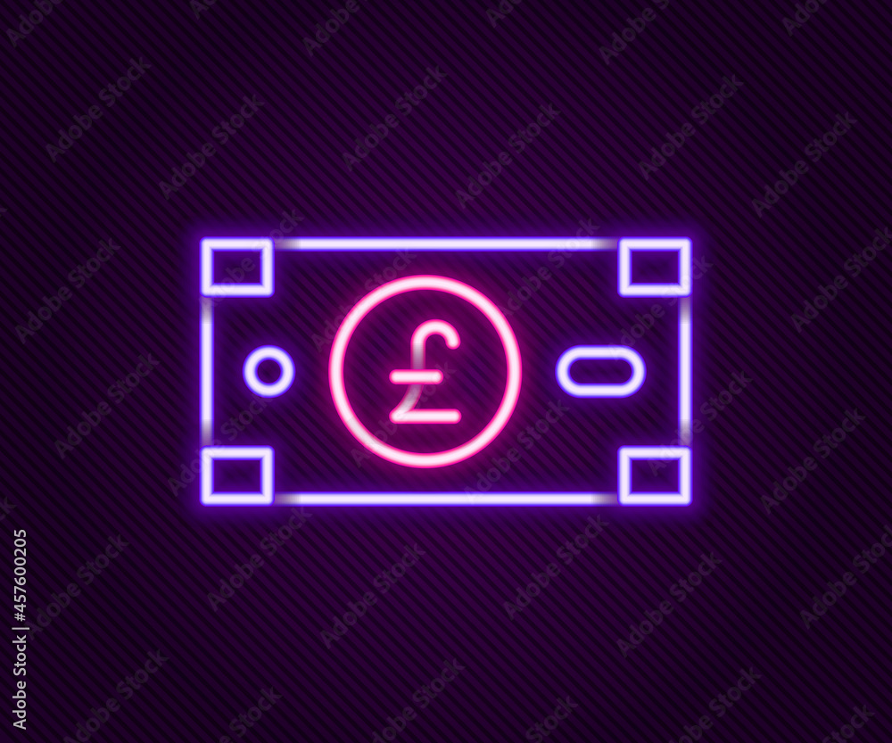 Glowing neon line Pound sterling money icon isolated on black background. Pound GBP currency symbol. Colorful outline concept. Vector Glowing neon line Pound sterling money icon isolated on black background. Pound GBP currency symbol. Colorful outline concept. Vector