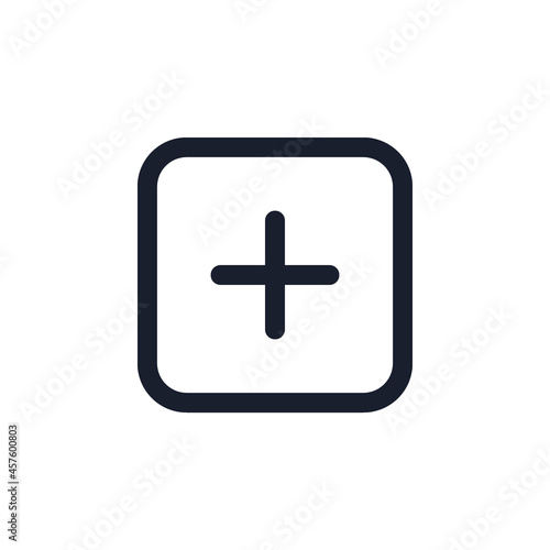Add new content black line icon. Popular media element. Plus, follow symbol