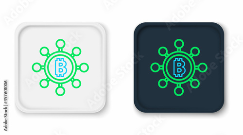 Line Blockchain technology Bitcoin icon isolated on white background. Abstract geometric block chain network technology business. Colorful outline concept. Vector
