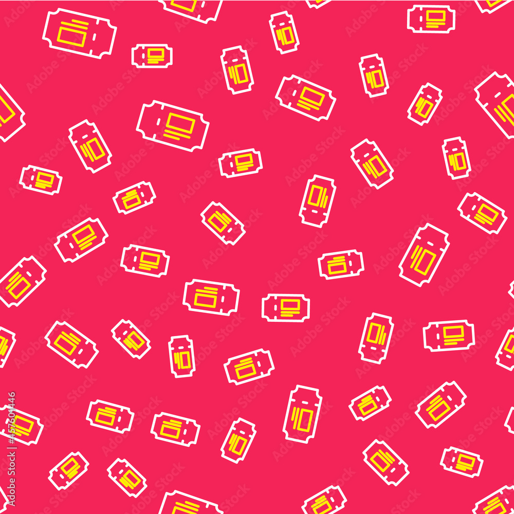 Line Museum ticket icon isolated seamless pattern on red background. History museum ticket coupon event admit exhibition excursion. Vector Line Museum ticket icon isolated seamless pattern on red background. History museum ticket coupon event admit exhibition excursion. Vector