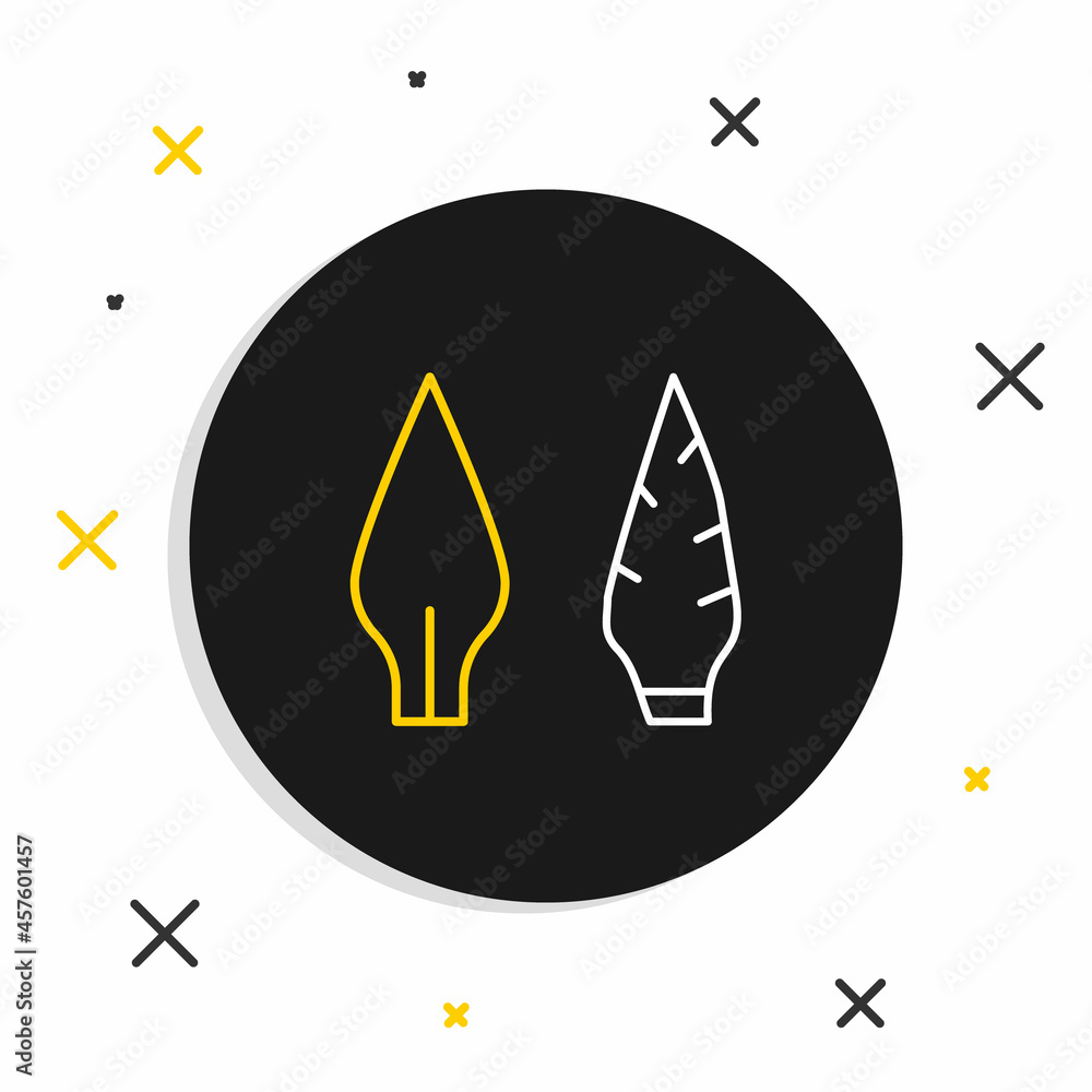 Line Stone age arrow head icon isolated on white background. Medieval weapon. Colorful outline concept. Vector Line Stone age arrow head icon isolated on white background. Medieval weapon. Colorful outline concept. Vector