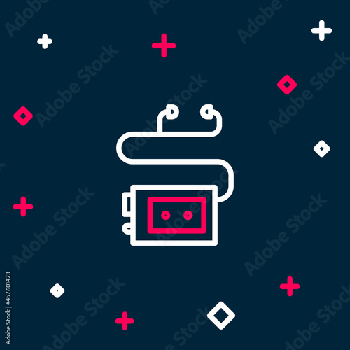 Line Museum audio guide icon isolated on blue background. Headphones for excursions. Colorful outline concept. Vector