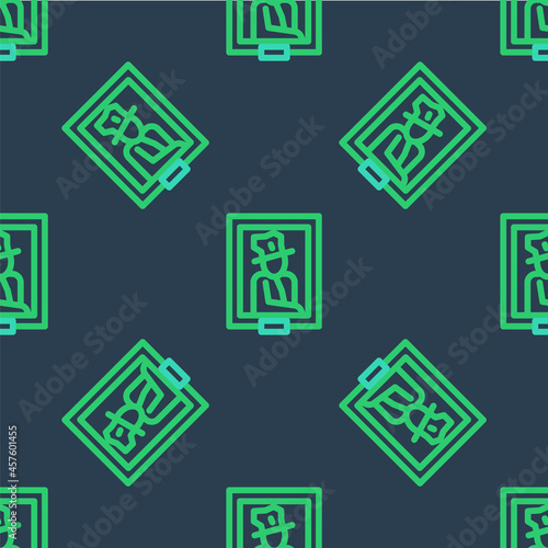 Line Portrait picture in museum icon isolated seamless pattern on blue background. Vector