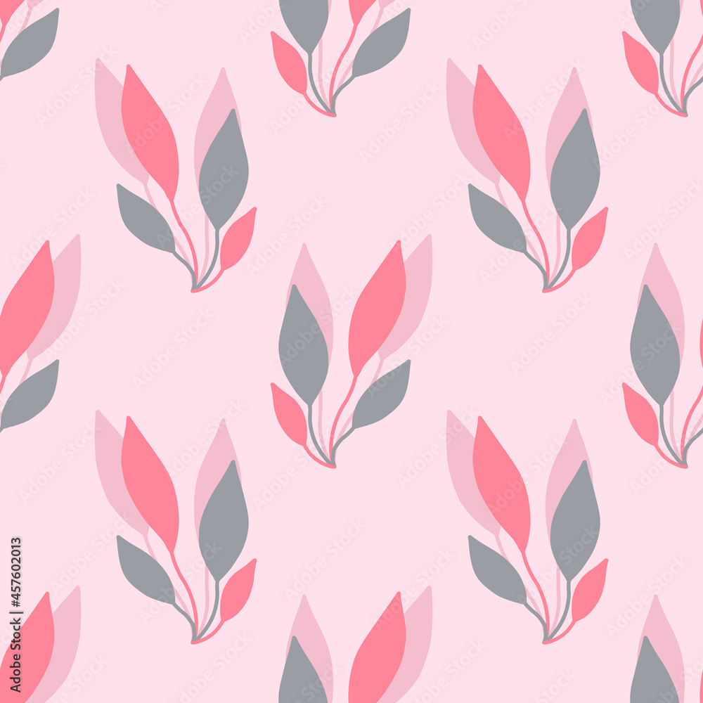 Seamless background with pink and grey leave doodles, mint green background. Luxury pattern for creating textiles, scrapbook, wallpaper, paper. Vintage. Romantic floral Illustration Seamless background with pink and grey leave doodles, mint green background. Luxury pattern for creating textiles, scrapbook, wallpaper, paper. Vintage. Romantic floral Illustration
