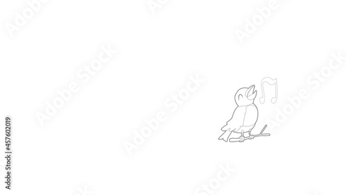 Bird singing icon animation best outline object on white background