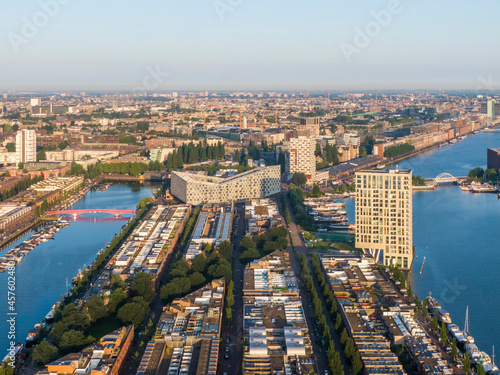 Aerial view of Sporenburg residential disctrict in Amsterdam