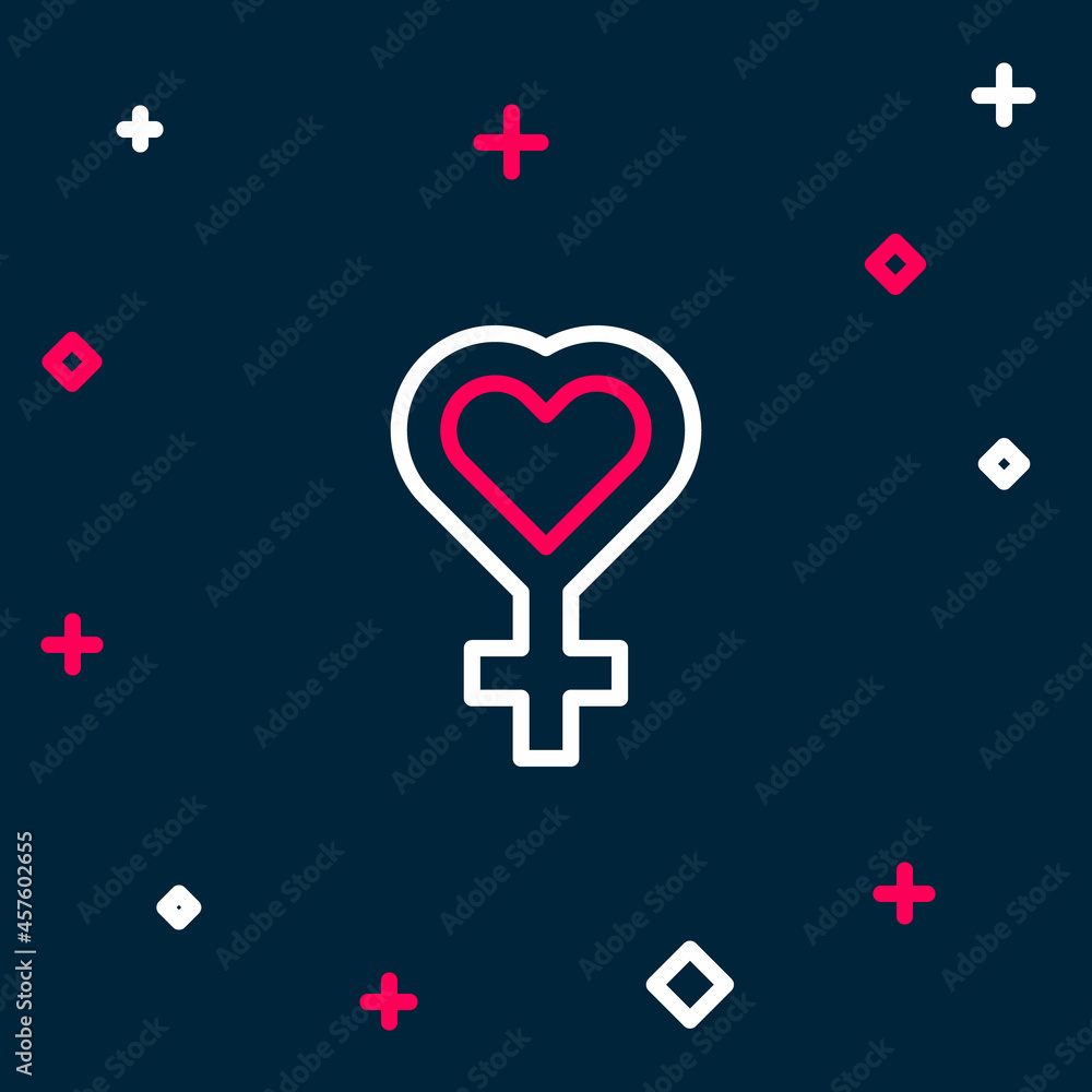 Line Female gender symbol icon isolated on blue background. Venus symbol. The symbol for a female organism or woman. Colorful outline concept. Vector Line Female gender symbol icon isolated on blue background. Venus symbol. The symbol for a female organism or woman. Colorful outline concept. Vector
