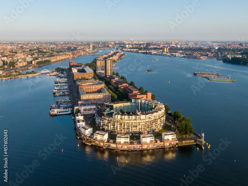 Photography Aerial view of KNSM island and Emerald Empire building in Amsterdam