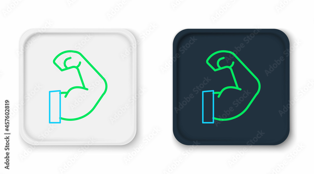 Line Bodybuilder showing his muscles icon isolated on white background. Fit fitness strength health hobby concept. Colorful outline concept. Vector Line Bodybuilder showing his muscles icon isolated on white background. Fit fitness strength health hobby concept. Colorful outline concept. Vector