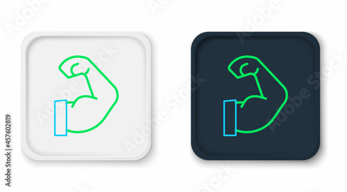 Line Bodybuilder showing his muscles icon isolated on white background. Fit fitness strength health hobby concept. Colorful outline concept. Vector