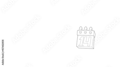 Calendar February 14 icon animation best outline object on white background