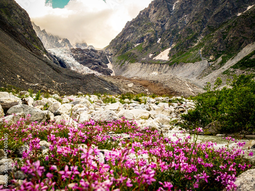 Tsey glacier in North Ossetia-Alania, Russia - North Ossetia State National park photo