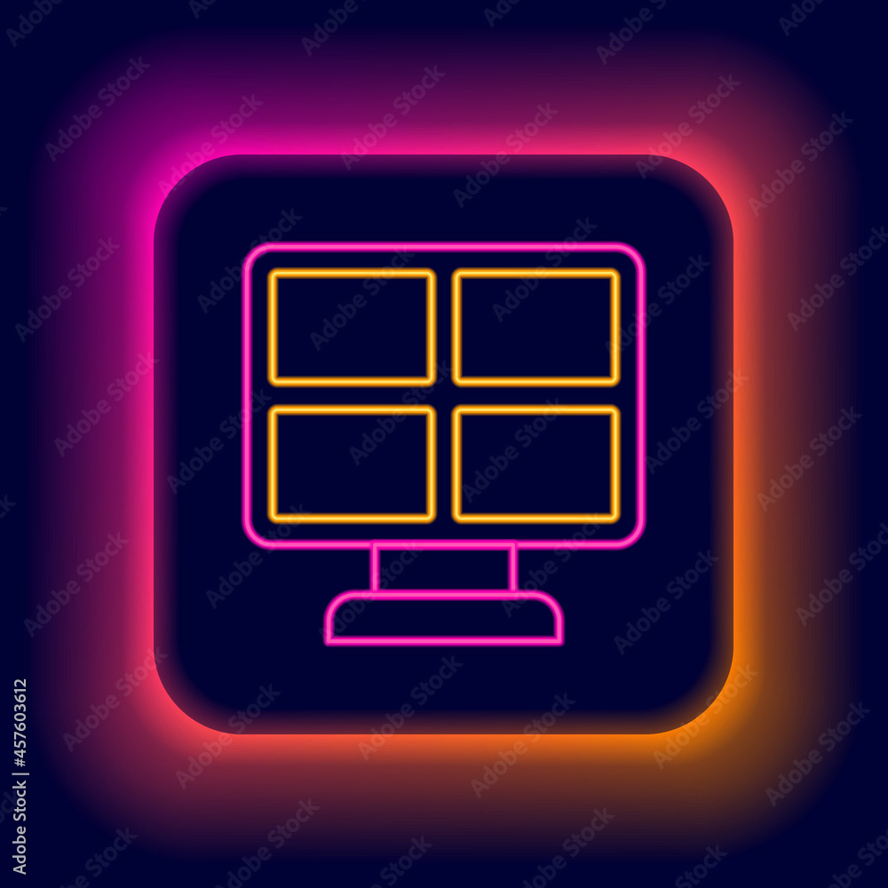 Glowing neon line Solar energy panel icon isolated on black background. Colorful outline concept. Vector Glowing neon line Solar energy panel icon isolated on black background. Colorful outline concept. Vector