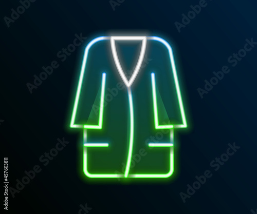Glowing neon line Bathrobe icon isolated on black background. Colorful outline concept. Vector