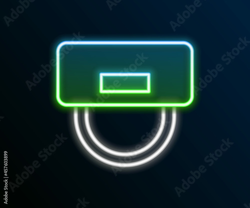 Glowing neon line Bellboy hat icon isolated on black background. Hotel resort service symbol. Colorful outline concept. Vector