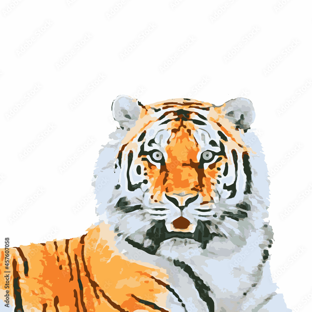 Tiger vector isolated on white background. Lying realistic tiger close ...