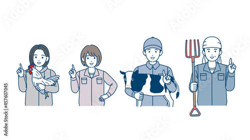 酪農家　畜産農業　教える　説明　話す　アドバイス飼育員　男女　イラスト素材