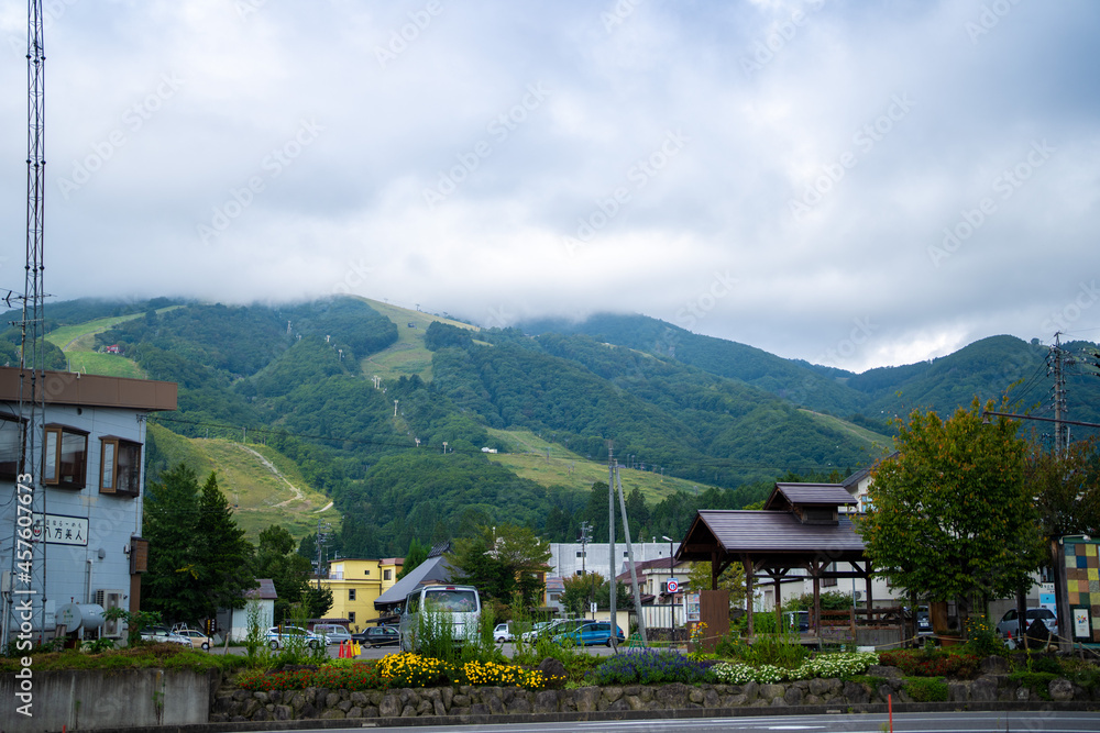 長野県北安曇郡白馬村にある白馬駅周辺の風景 Scenery around Hakuba Station in Hakuba Village, Kita-Azumi-gun, Nagano Prefecture.