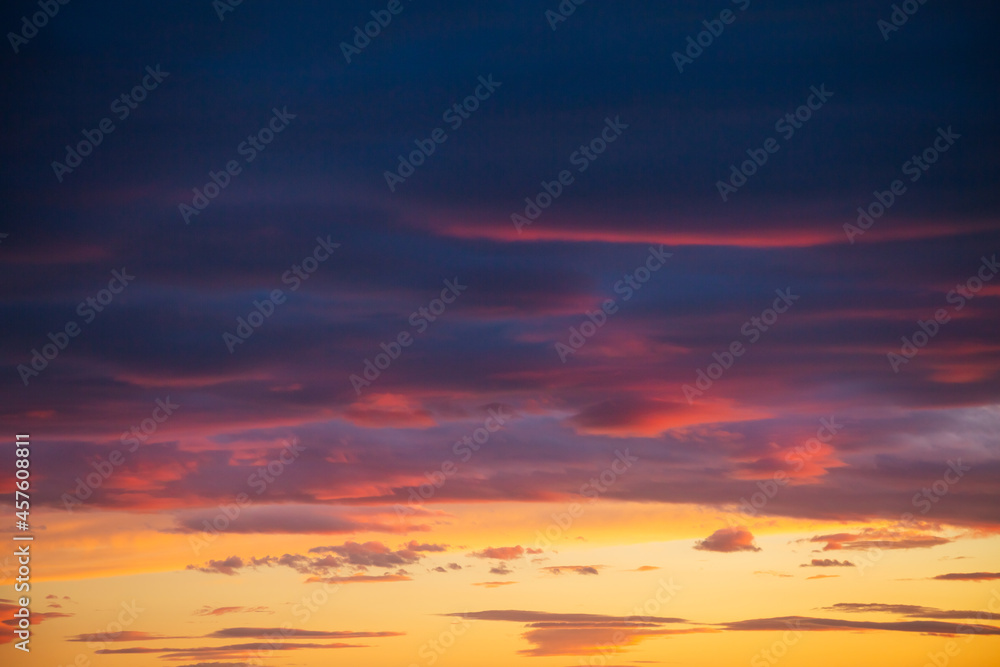Fantastic colorful sunrise with cloudy sky. Image template of textured sky.
