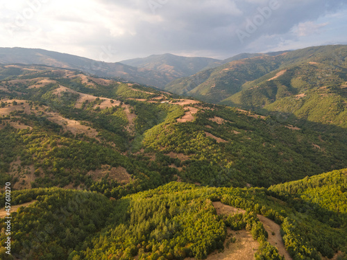 Aerial sunset view of Ograzhden Mountain  Bulgaria