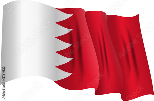 National Red and white flag of the Kingdom of Bahrain. Waving banner. Vector Illustration. EPS10