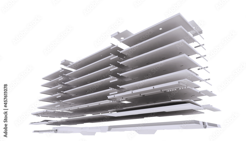 Conceptual visualization the BIM model supporting frame of the building	