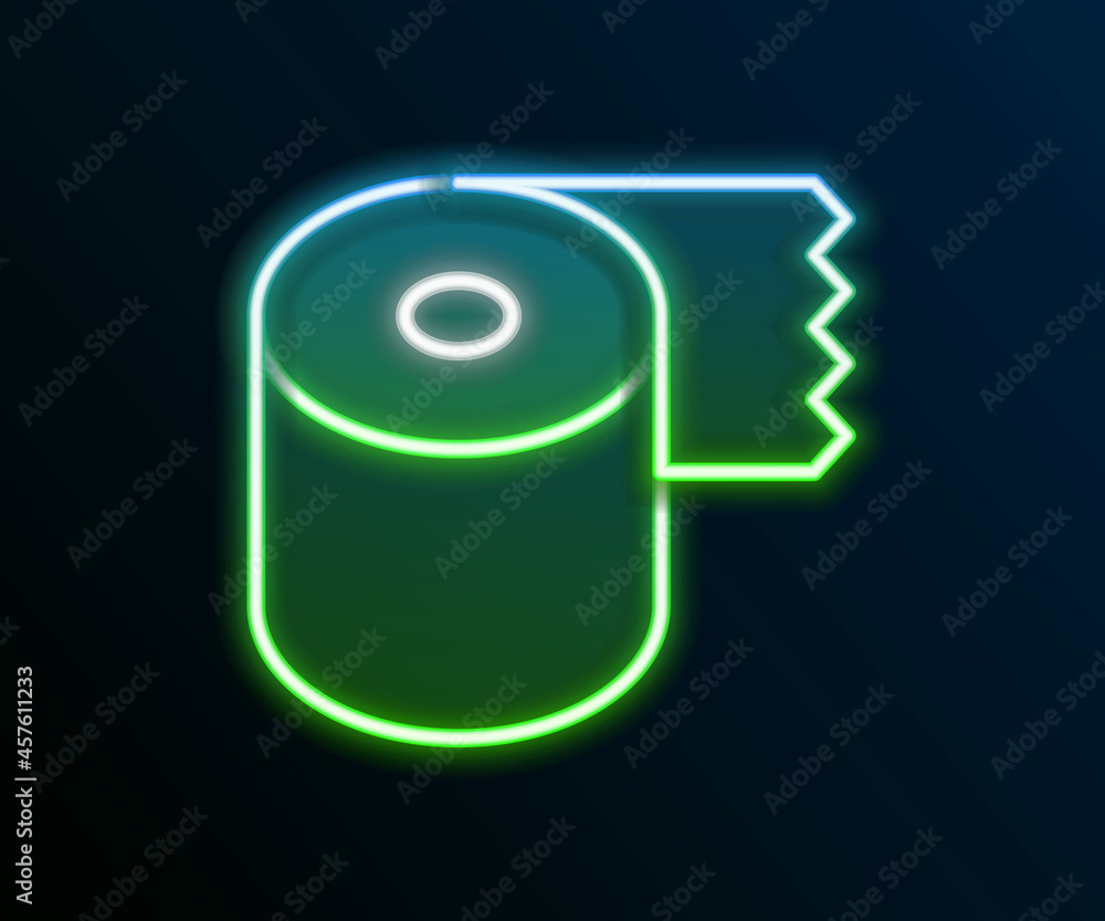Glowing neon line Toilet paper roll icon isolated on black background. Colorful outline concept. Vector Glowing neon line Toilet paper roll icon isolated on black background. Colorful outline concept. Vector