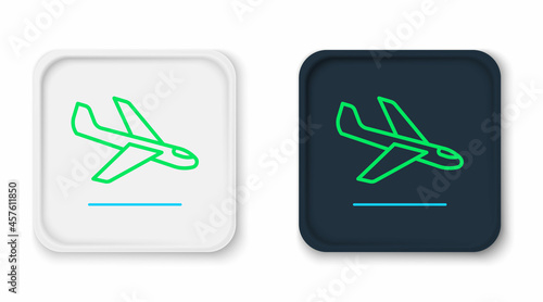 Line Plane landing icon isolated on white background. Airplane transport symbol. Colorful outline concept. Vector