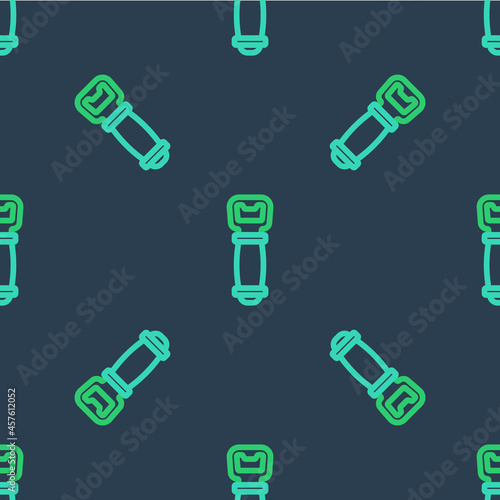 Line Bottle opener icon isolated seamless pattern on blue background. Vector