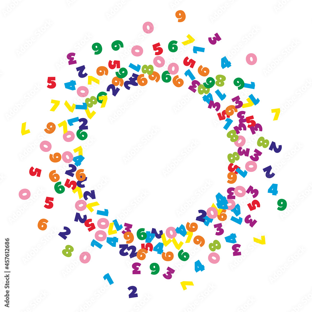 Falling colorful numbers. Math study concept with flying digits. Immaculate back to school mathematics banner on white background. Falling numbers vector illustration. Falling colorful numbers. Math study concept with flying digits. Immaculate back to school mathematics banner on white background. Falling numbers vector illustration.