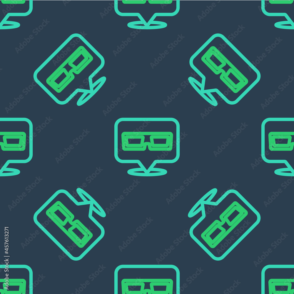 Line 3D cinema glasses icon isolated seamless pattern on blue background. Vector Line 3D cinema glasses icon isolated seamless pattern on blue background. Vector