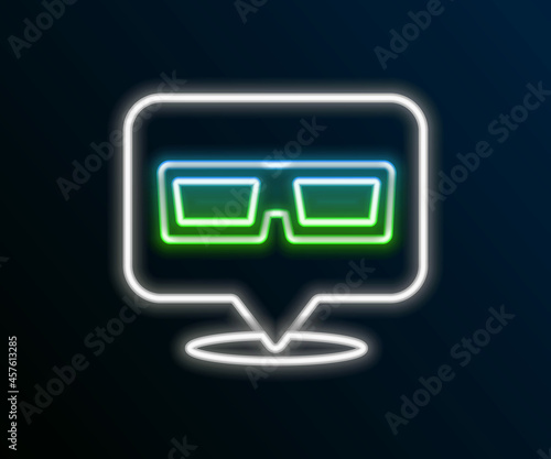 Glowing neon line 3D cinema glasses icon isolated on black background. Colorful outline concept. Vector