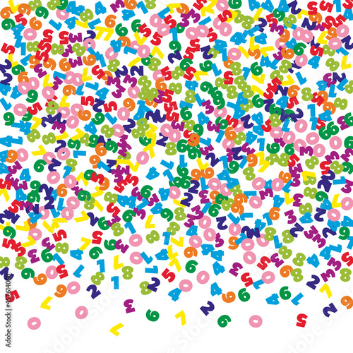 Falling colorful numbers. Math study concept with flying digits. Good-looking back to school mathematics banner on white background. Falling numbers vector illustration.