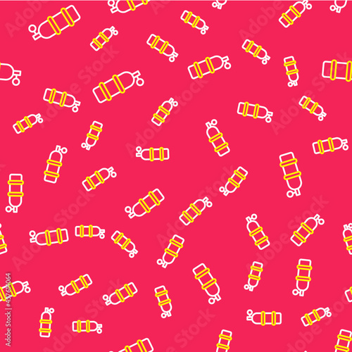 Line Aqualung icon isolated seamless pattern on red background. Oxygen tank for diver. Diving equipment. Extreme sport. Diving underwater equipment. Vector