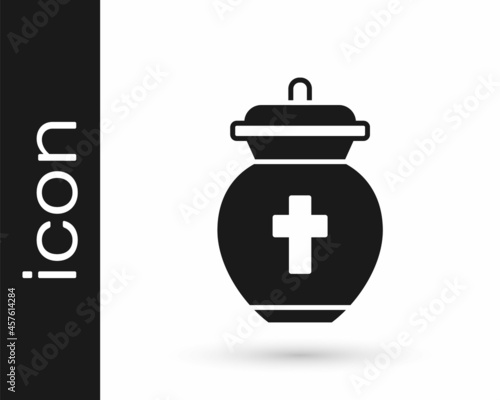 Black Funeral urn icon isolated on white background. Cremation and burial containers, columbarium vases, jars and pots with ashes. Vector