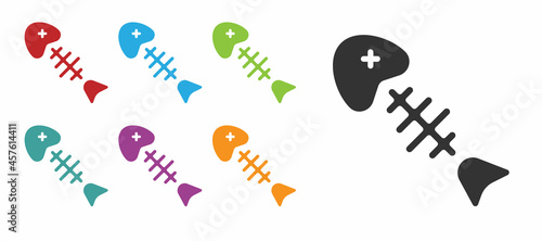 Black Fish skeleton icon isolated on white background. Fish bone sign. Set icons colorful. Vector