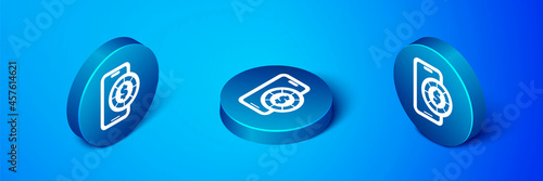 Isometric Online poker table game icon isolated on blue background. Online casino. Blue circle button. Vector