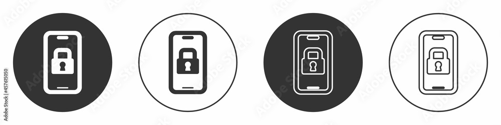 Black Digital door lock with wireless technology for lock icon isolated on white background. Door handle sign. Security smart home. Circle button. Vector Black Digital door lock with wireless technology for lock icon isolated on white background. Door handle sign. Security smart home. Circle button. Vector