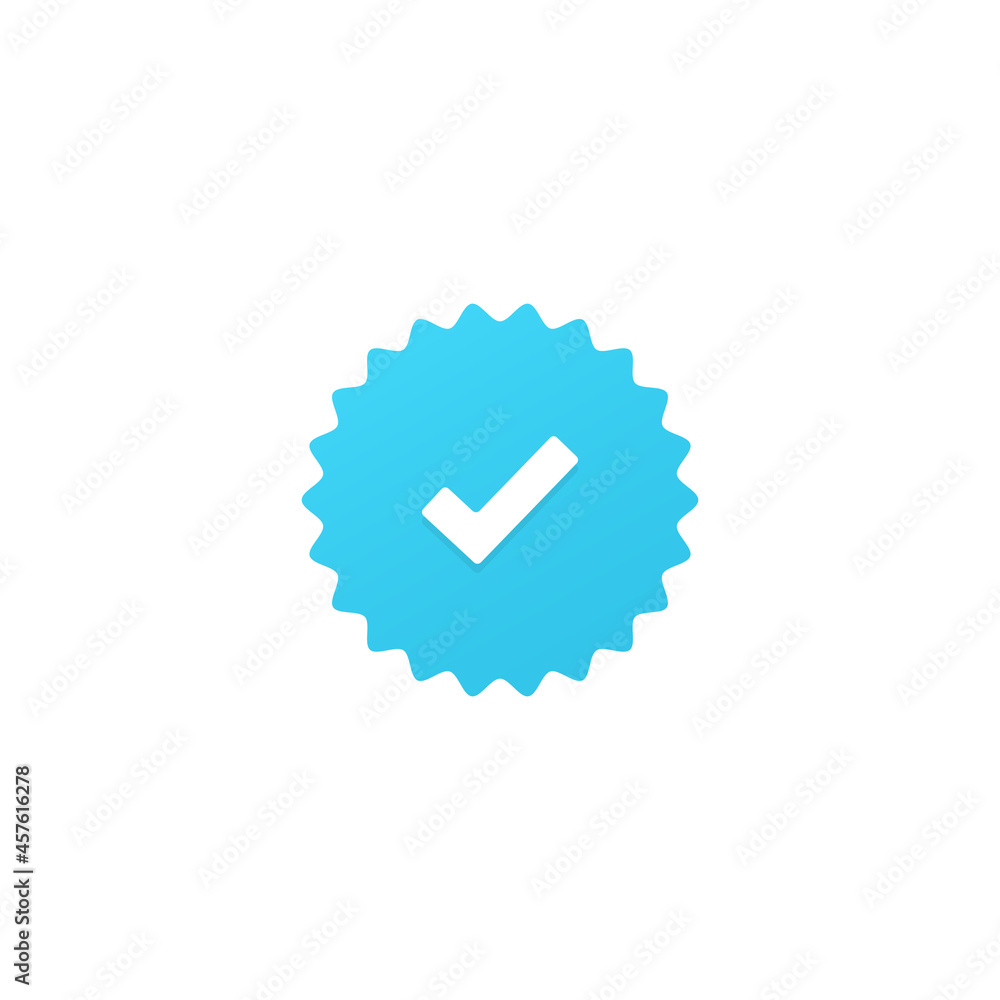 Approved White Check Mark icon with Blue Circle Shape Sparkle Star Sticker Label isolated on White Background. Flat Vector Icon Design Element Approved White Check Mark icon with Blue Circle Shape Sparkle Star Sticker Label isolated on White Background. Flat Vector Icon Design Element
