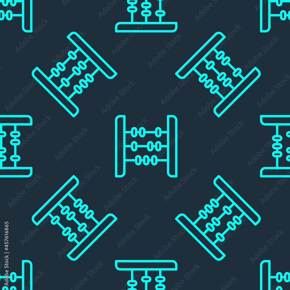 Green line Abacus icon isolated seamless pattern on blue background. Traditional counting frame. Education sign. Mathematics school. Vector Green line Abacus icon isolated seamless pattern on blue background. Traditional counting frame. Education sign. Mathematics school. Vector