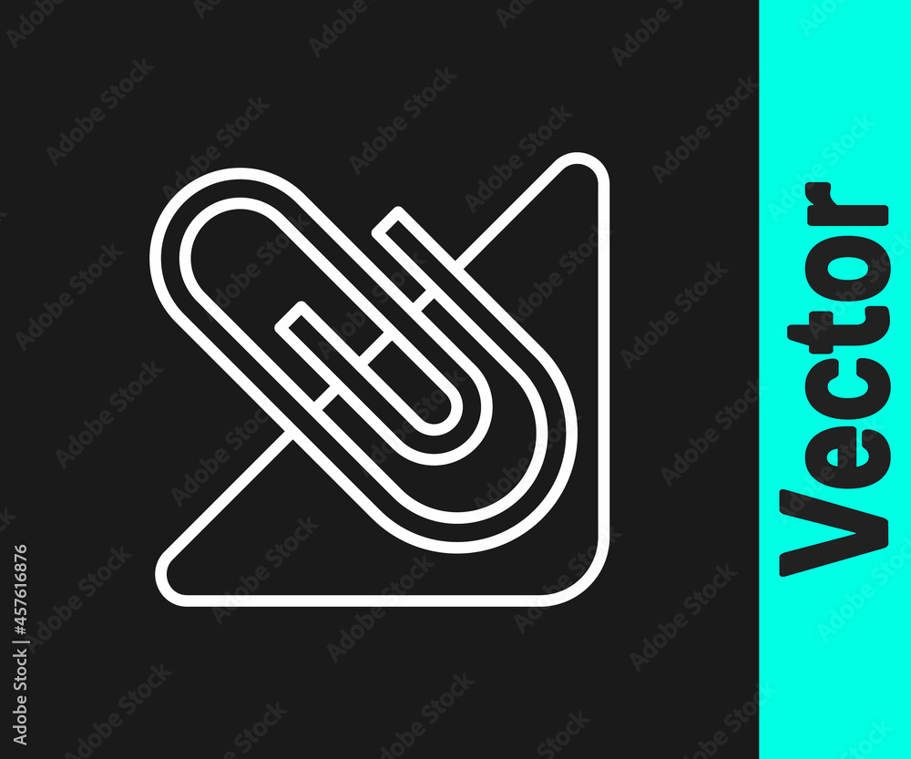 White line Paper clip icon isolated on black background. Vector White line Paper clip icon isolated on black background. Vector