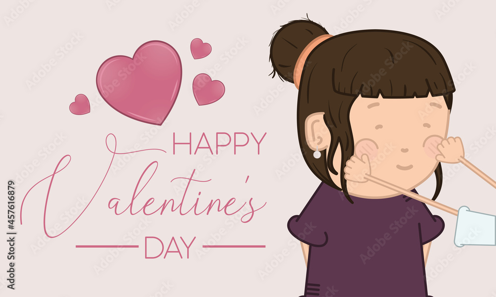 Happy valentines day card with in love woman cartoon Happy valentines day card with in love woman cartoon