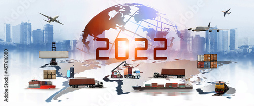 Fotografering 2022 newyear of The world logistics , there are world map with logistic network