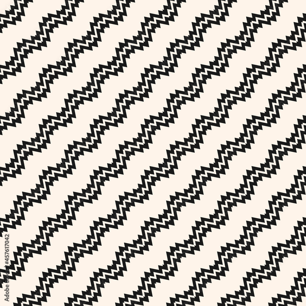 Seamless ethnic pattern. Vector ornament with black and white diagonal zigzags, lines and stripes. The background is used for the design of carpets, clothing, textiles, wallpapers, business cards.