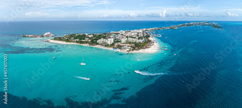 Drone shot of Playa Norte beach at Isla Mujeres, island located near Cancun