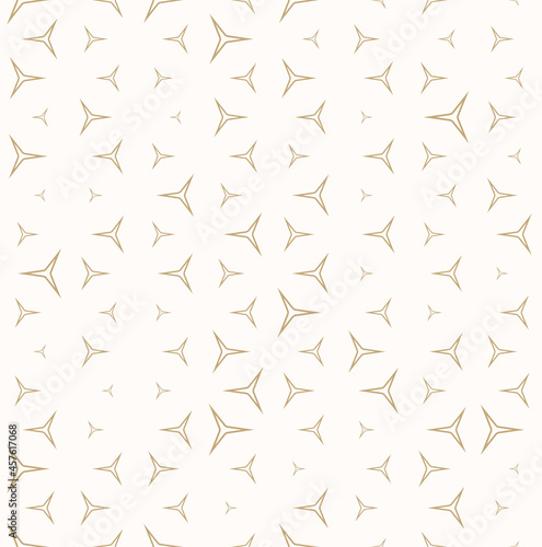 Golden vector seamless pattern with small linear triangles. Subtle minimalist background with halftone effect, randomly scattered shapes. Simple modern gold and white ornament texture. Luxury design