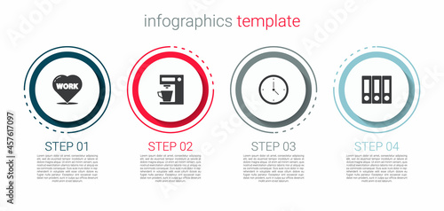 Set Heart with text work, Coffee machine, Clock and Office folders. Business infographic template. Vector