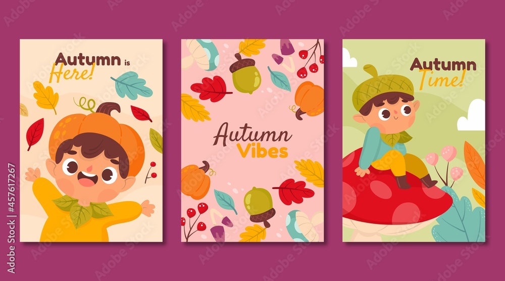 cartoon autumn cards collection vector design illustration cartoon autumn cards collection vector design illustration