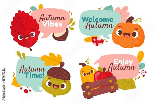 cartoon autumn labels collection vector design illustration