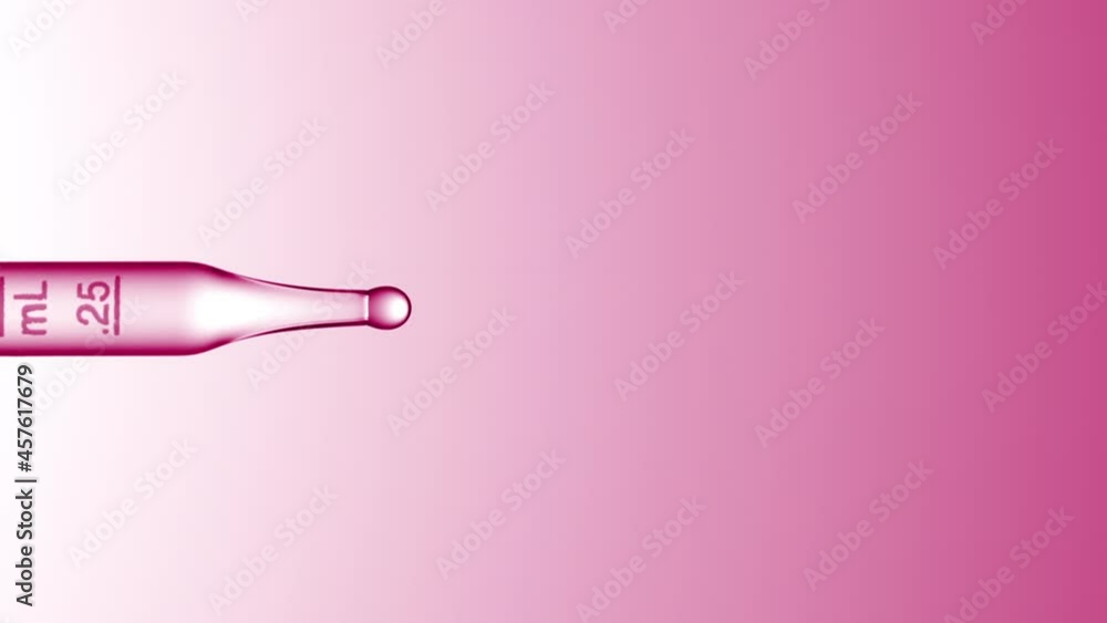 Close up macro shot of clear drops are dripped from graduated lab dropper on pale pink background | Abstract skincare cosmetics mixing concept Close up macro shot of clear drops are dripped from graduated lab dropper on pale pink background | Abstract skincare cosmetics mixing concept